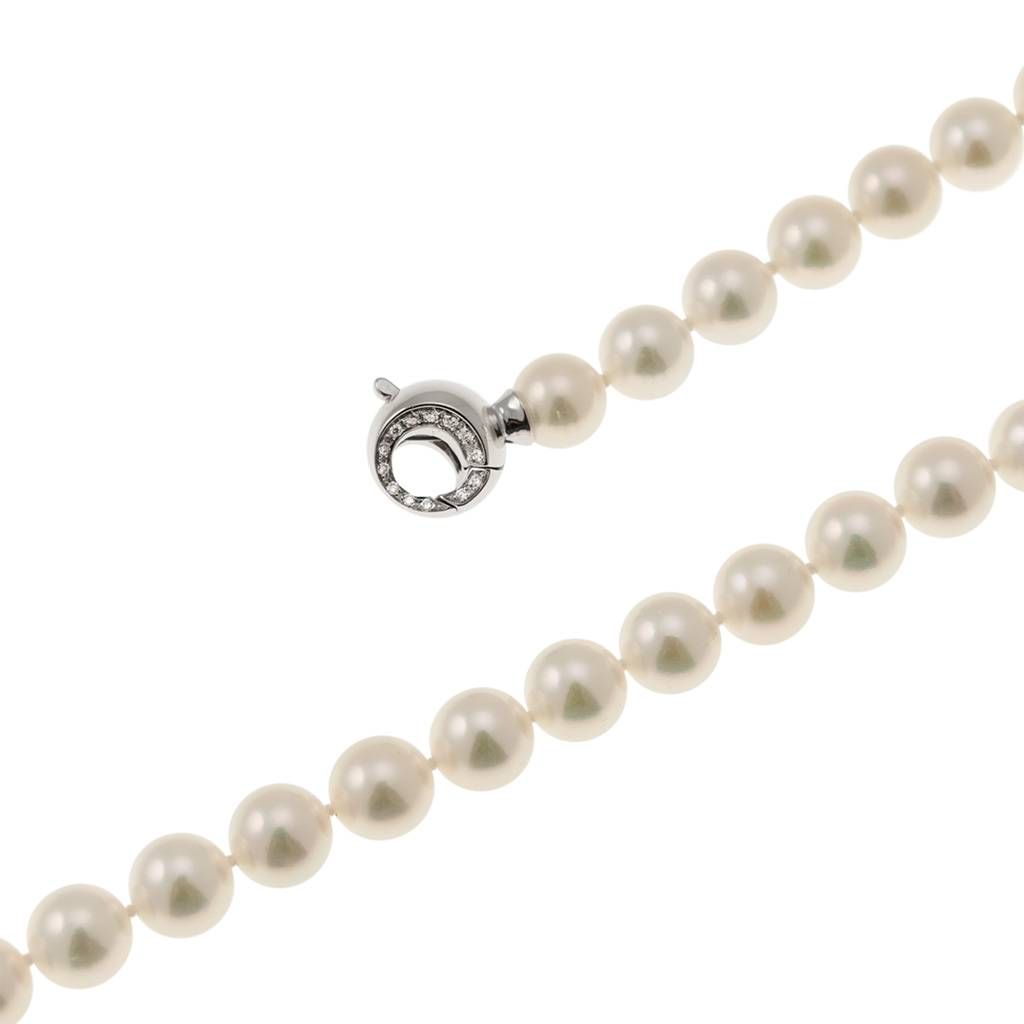 Collana Perle Akoya 7mm moschettone incavato con Diamanti in Oro Bianco