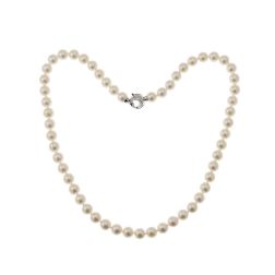 Collana Perle Akoya 7mm moschettone incavato con Diamanti in Oro Bianco