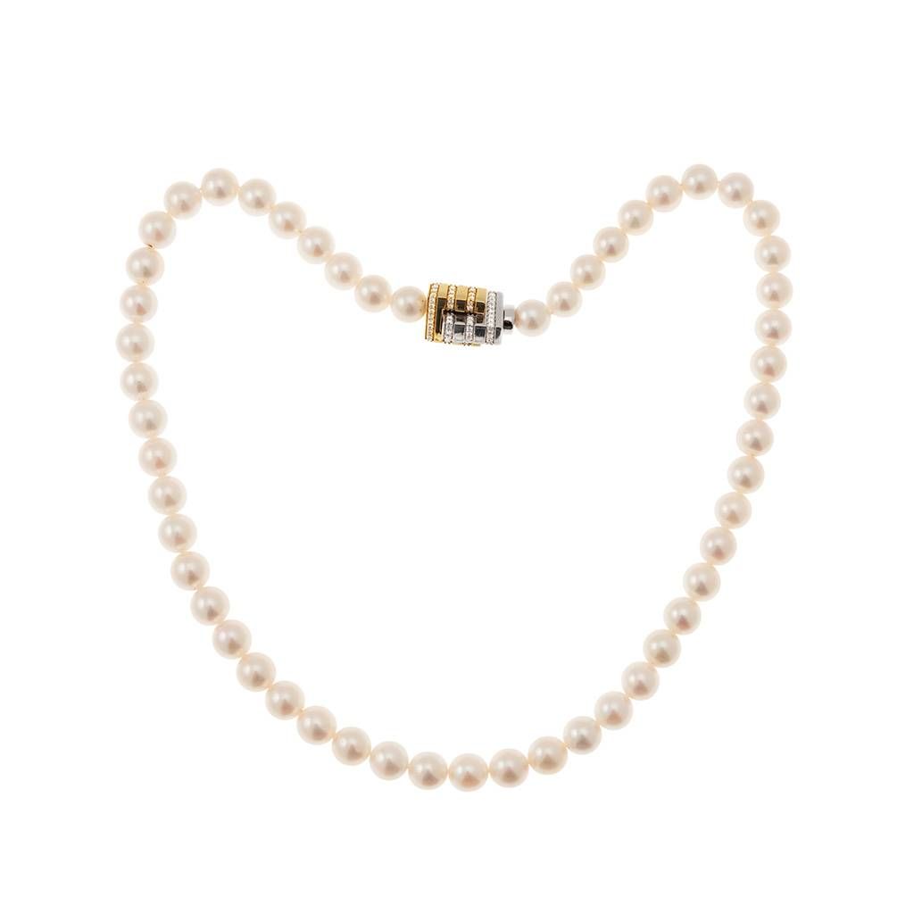 Collana Perle Akoya chiusura Incastro con strisce di Diamanti