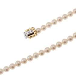 Akoya Pearl Necklace with Interlocking Clasp and Diamond Strips