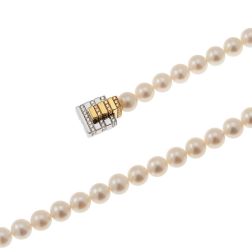 Akoya Pearl Necklace with Interlocking Clasp and Diamond Strips