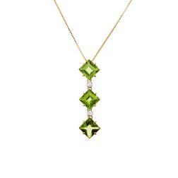 Trilogy Peridot Carré and Diamond on Venetian Necklace