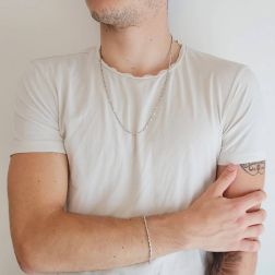 Collana 60cm maglia Torchon e palline Oro Bianco foto indossata