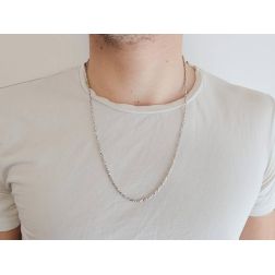 Collana 60cm maglia Torchon e palline Oro Bianco foto indossata