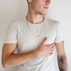 Collana 60cm Catena tubolare alternato molle e chicchi ovali Bicolore foto indossata