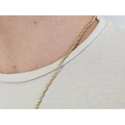 Photo of worn 60cm Necklace Tubular Chain Springs and Oval Grains Two-Tone