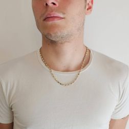 Photo of worn D&R necklace in White and Yellow Gold