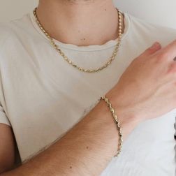 Photo of worn D&R bracelet in White and Yellow Gold