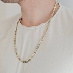 Photo of worn White and Yellow Gold disc sequin necklace