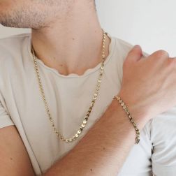Photo of worn Disc sequin bracelet in white and yellow gold