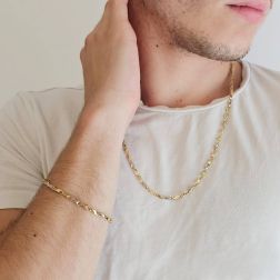 Photo of worn Yellow and White Gold 2+1 tubolar chain necklace