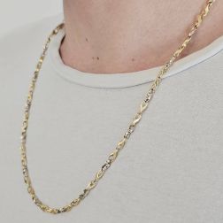Photo of worn Yellow and White Gold 2+1 tubolar chain necklace