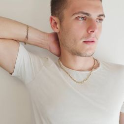 Photo of worn D&R necklace in White and Yellow Gold