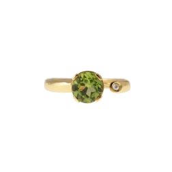 Anello Solitario Aperto con Peridoto Rotondo 7mm e Diamante Oro Giallo