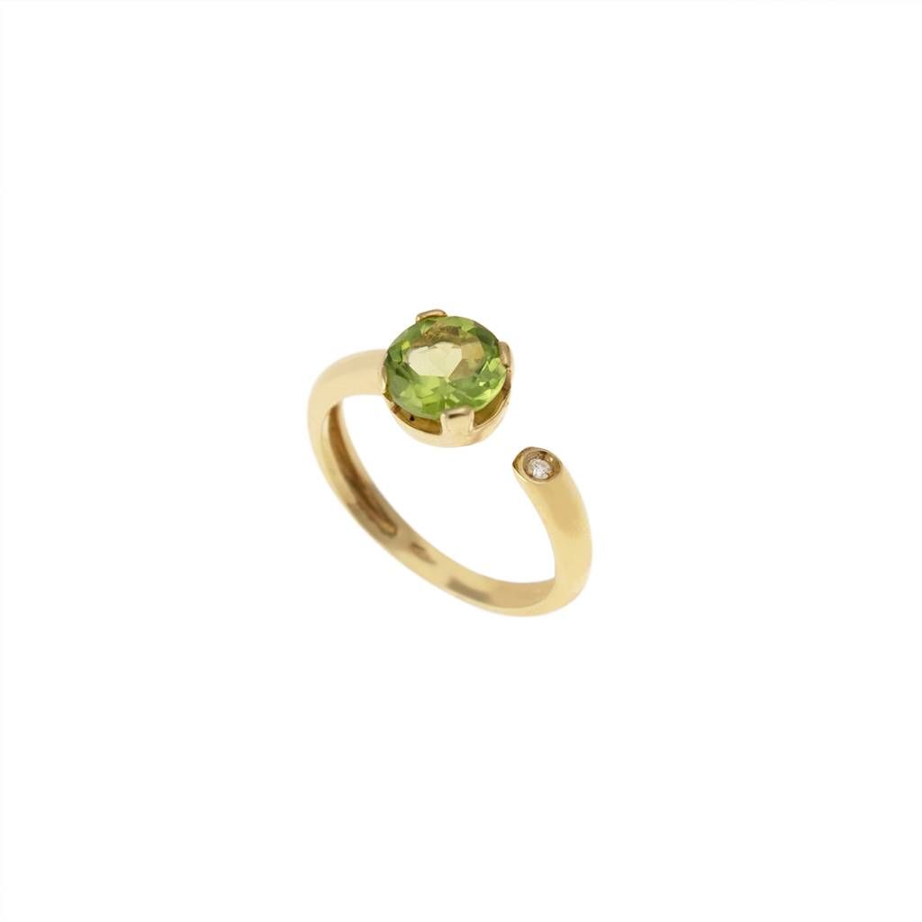Open Solitaire Ring with 7mm Round Peridot and Diamond Yellow Gold