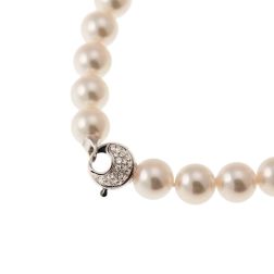 Akoya Pearl Necklace Round Hook Clasp with Blue Sapphires and Diamonds