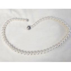 Akoya Pearl Necklace Round Hook Clasp with Blue Sapphires and Diamonds