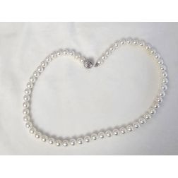 Akoya Pearl Necklace Round Hook Clasp with Blue Sapphires and Diamonds