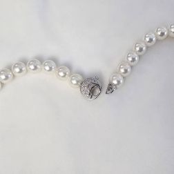 Akoya Pearl Necklace Round Hook Clasp with Blue Sapphires and Diamonds