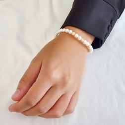 Bracciale Perle Targa 3 Oro Giallo indossato