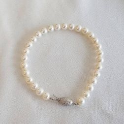 Bracciale Perle 5.50mm-6mm Barilotto 6mm Diamantato Oro Bianco