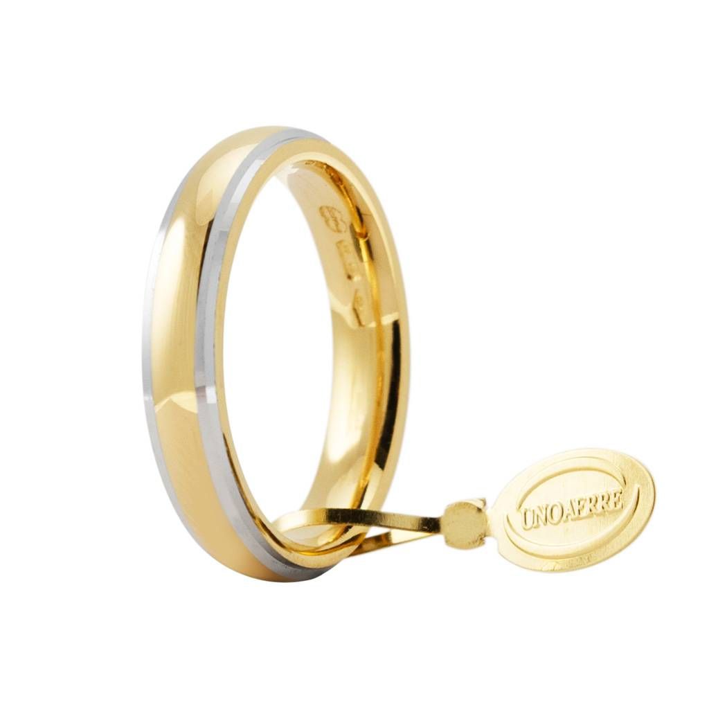 Fede Comoda 4 mm Oro Giallo con bordi bianchi Rodiati UNOAERRE