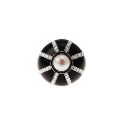 Black Dome Ring Akoya Pearl White Gold and Diamonds