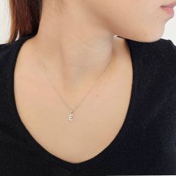 Photo of worn Initial Letter "E" Pendant with Diamonds in 18kt White Gold