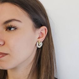 Photo of worn Braided Earrings with 152 Diamonds in Yellow and White Gold