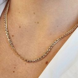 Collana Traversino Bicolore 50cm x 3.50mm in Oro Giallo e Bianco foto indossata