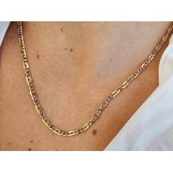 Photo of worn 50cm Bicolor Necklace with alternating Cuban Link and Partridge 1+1 chain
