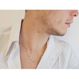 Photo of worn 50cm Bicolor Necklace with alternating Cuban Link and Partridge 1+1 chain