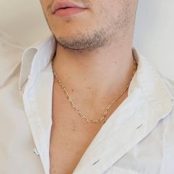 Photo of worn 50cm Bicolor Necklace with alternating Cuban Link and Partridge 1+1 chain