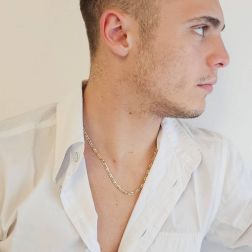 Photo of worn 50cm Bicolor Necklace with alternating Cuban Link and Partridge 1+1 chain