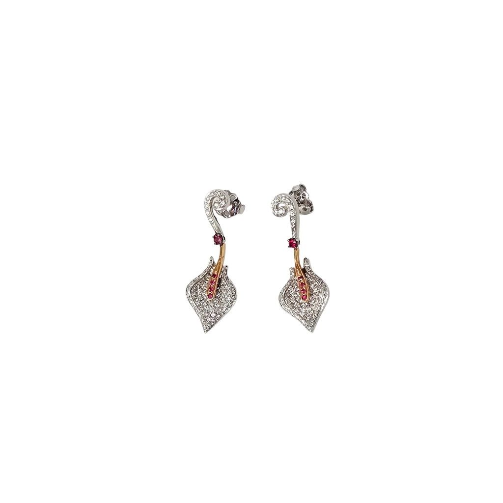 Orecchini Lily in Oro Bianco e Rosa con Diamanti e Rubini