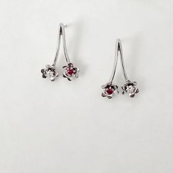 Double Flowers earrings with rubies and diamonds