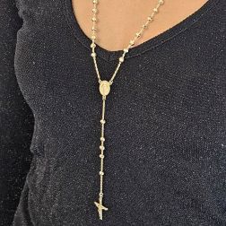 Photo of worn Yellow Gold Rosary Necklace spheres 4.80mm