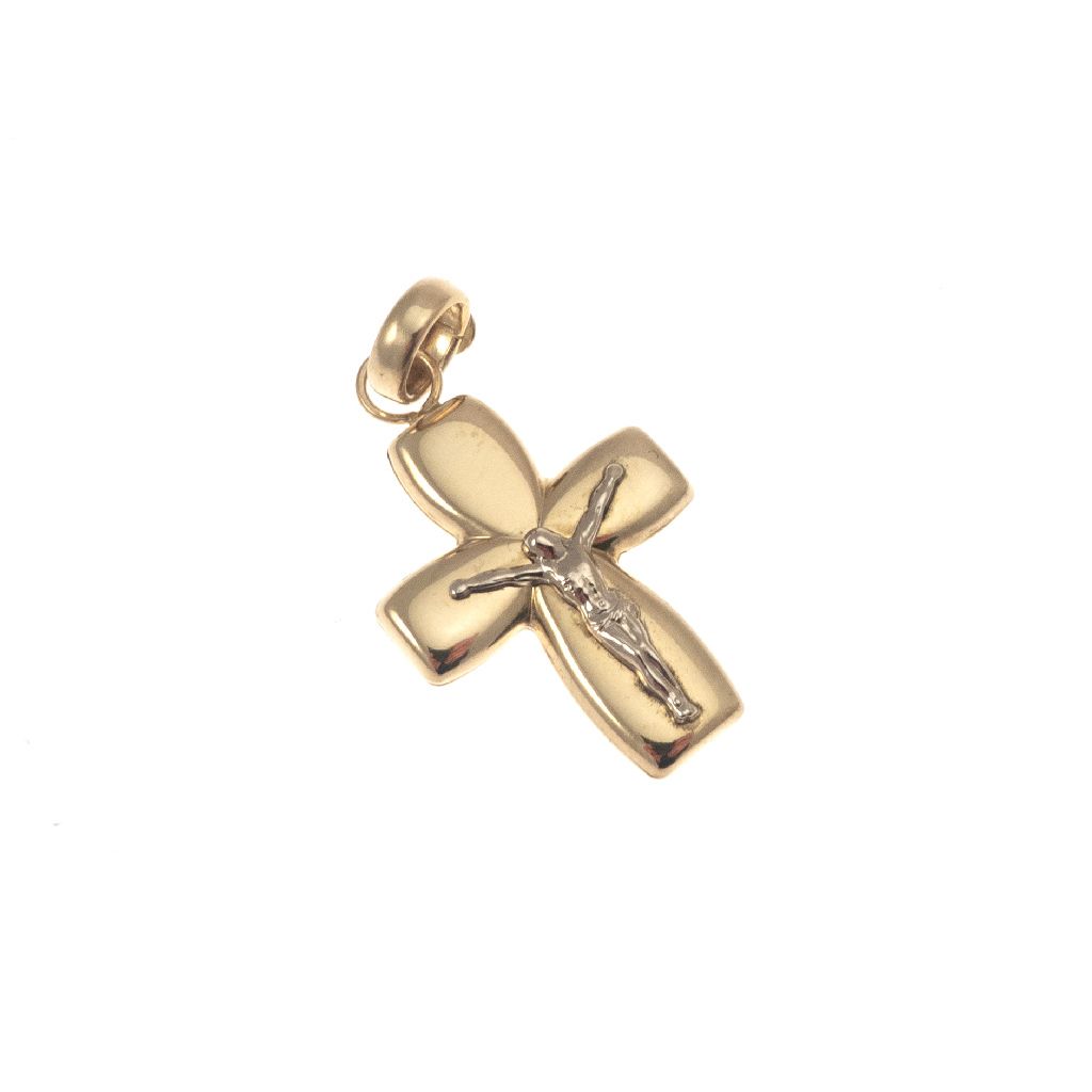 Large Cross in yellow gold with christ in white gold