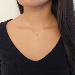 photo of worn 3.5mm Solitaire Emerald Necklace