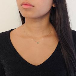 photo of worn 3.5mm Solitaire Emerald Necklace