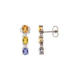 Trilogy Earrings with Colored Sapphires and Diamonds