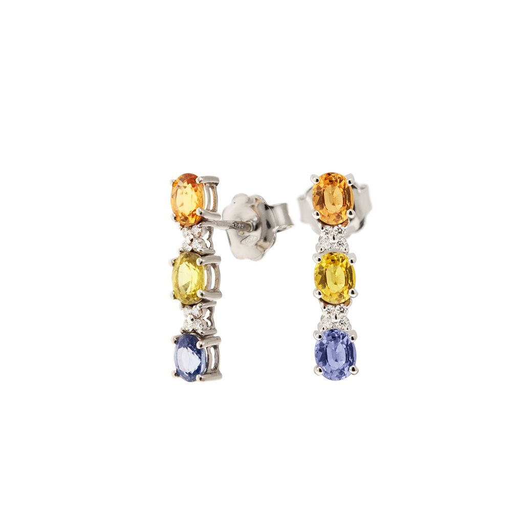 Orecchini Trilogy Zaffiri colorati Mandarino, Giallo, Blu e Diamanti