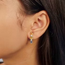 Photo of worn Trilogy Earrings with Colored Sapphires and Diamonds
