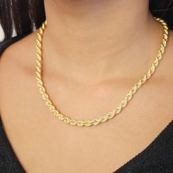 Photo of worn Rope necklace 42cm x 5.30mm in 18kt yellow gold.