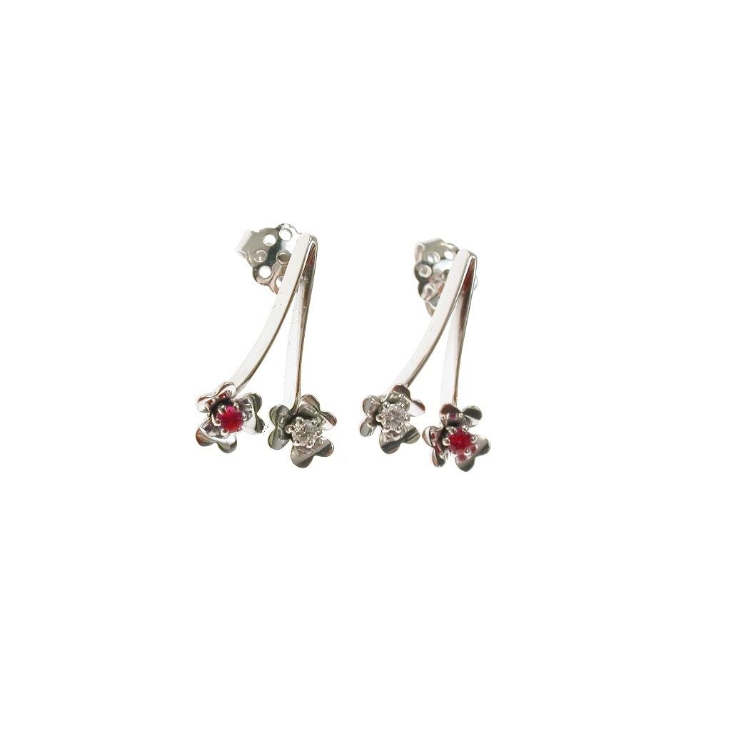 Double Flowers earrings with rubies and diamonds