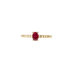 Solitaire Ring with Oval Ruby and 8 Diamonds