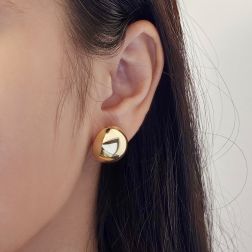 photo of worn Super Lightweight Semi-Sphere Shaped Lobe Earrings in Yellow Gold