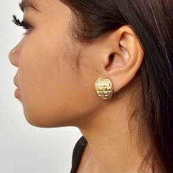 photo of worn Super Lightweight Vintage Button Earrings in Yellow Gold