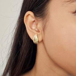 photo of worn Super Lightweight Drop Shaped Lobe Earrings in Yellow Gold