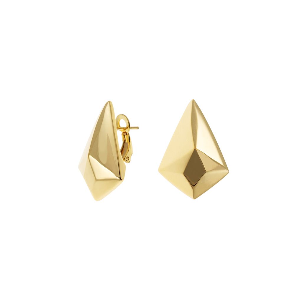 Super Lightweight Prism Shaped Lobe Earrings in Yellow Gold